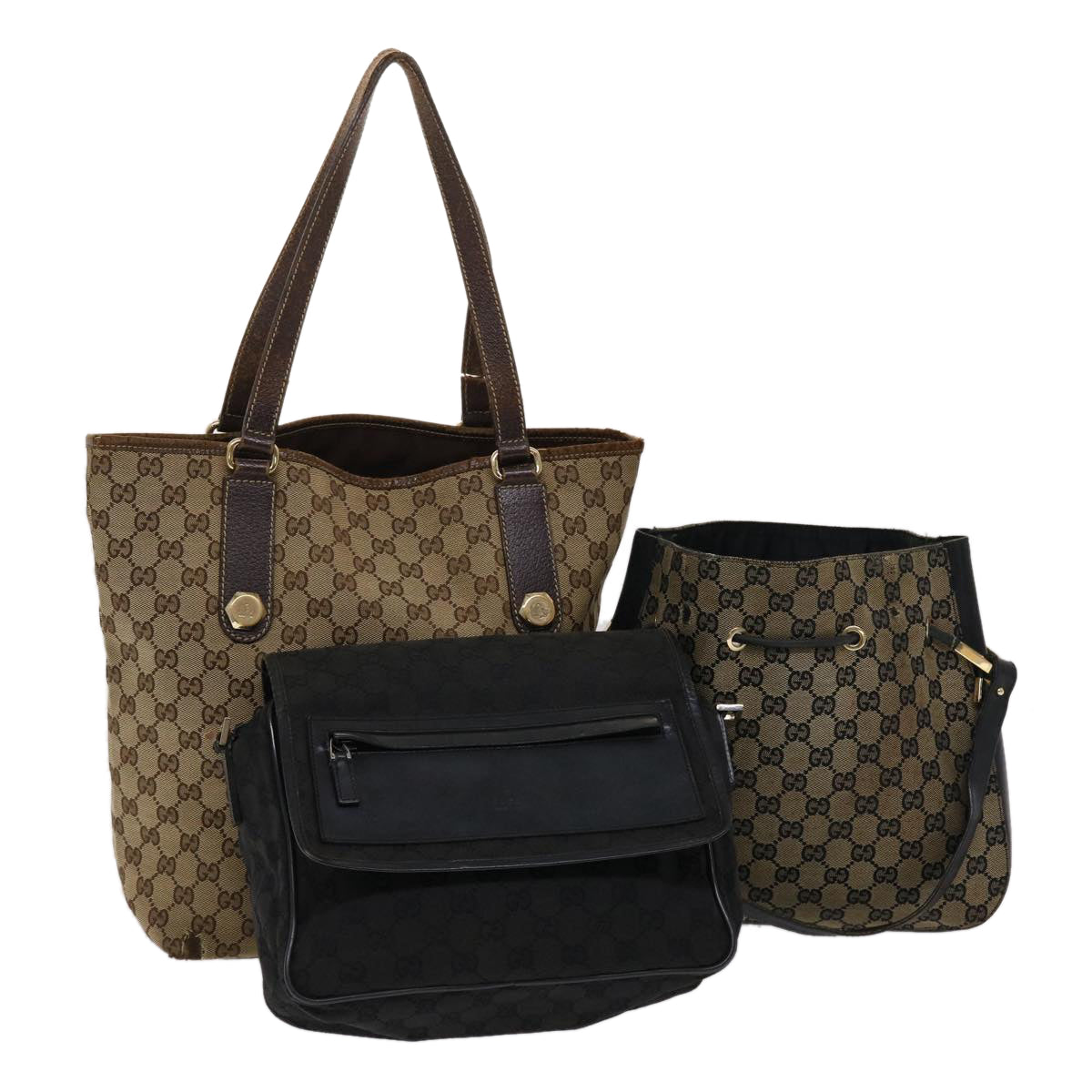 GUCCI GG Canvas Shoulder Bag Canvas 3Set Beige Navy black 46115