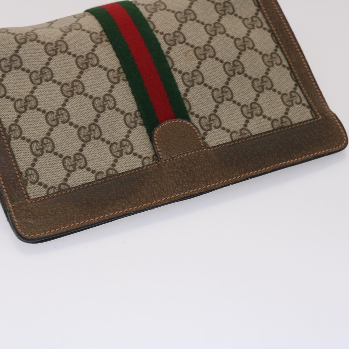 GUCCI GG Canvas Web Sherry Line Clutch Bag PVC Leather Beige Green 46133