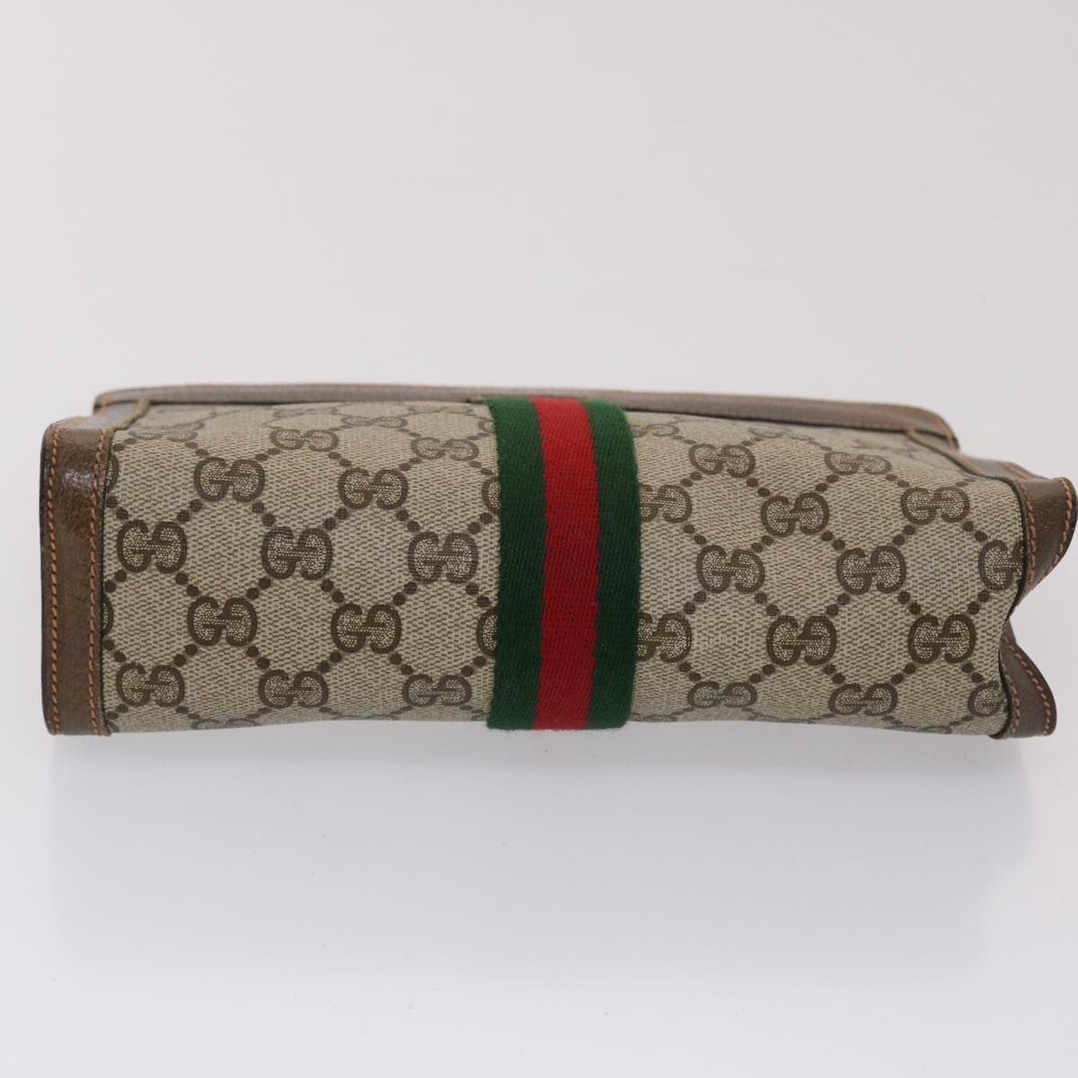 GUCCI GG Canvas Web Sherry Line Clutch Bag PVC Leather Beige Green 46133