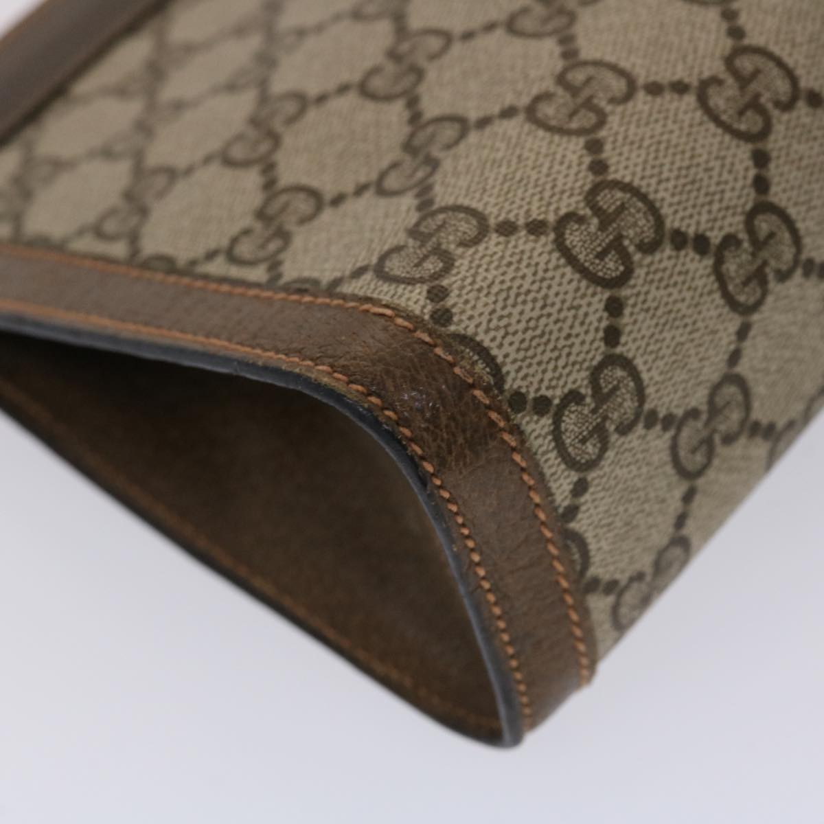 GUCCI GG Canvas Web Sherry Line Clutch Bag PVC Leather Beige Green 46133