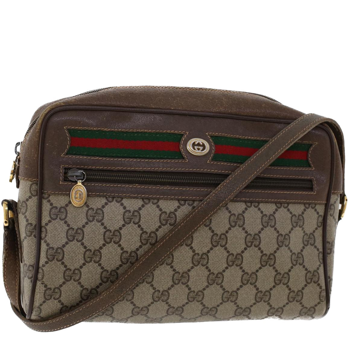 GUCCI GG Canvas Web Sherry Line Shoulder Bag Beige Red 56.02.088 46158