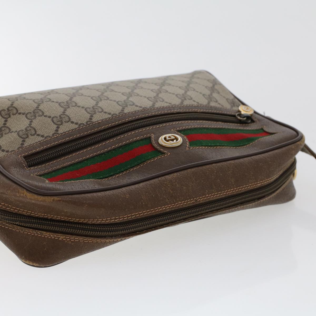 GUCCI GG Canvas Web Sherry Line Shoulder Bag Beige Red 56.02.088 46158