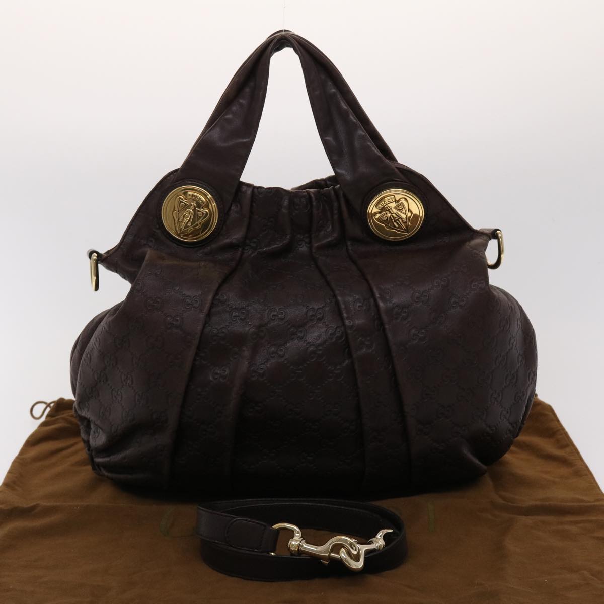 GUCCI GG Canvas Guccissima Shoulder Bag Leather 2way Brown 197016 46159