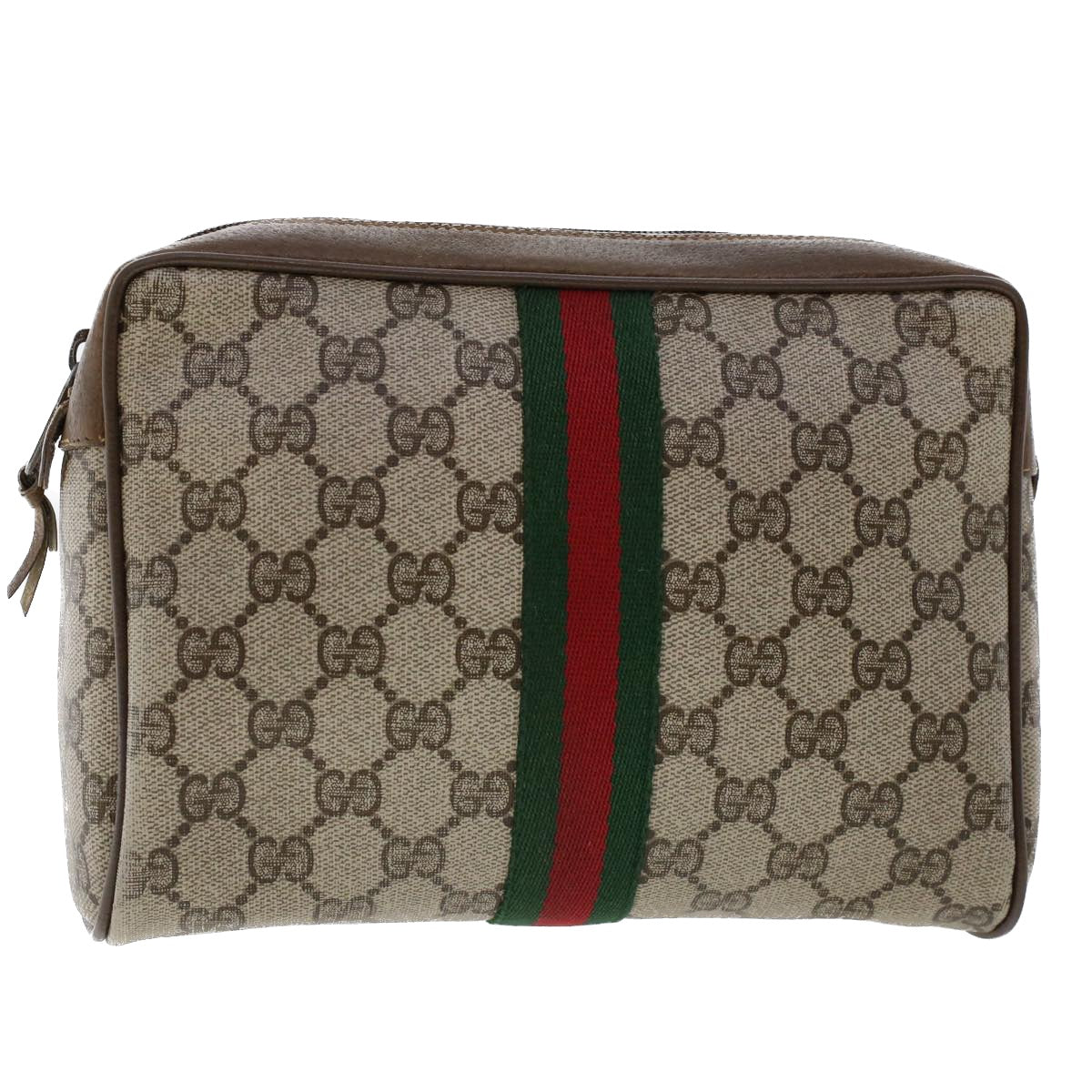 GUCCI GG Canvas Web Sherry Line Clutch Bag Beige Red 89•01•012 46162