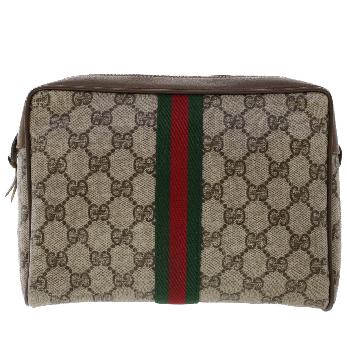 GUCCI GG Canvas Web Sherry Line Clutch Bag Beige Red 89•01•012 46162