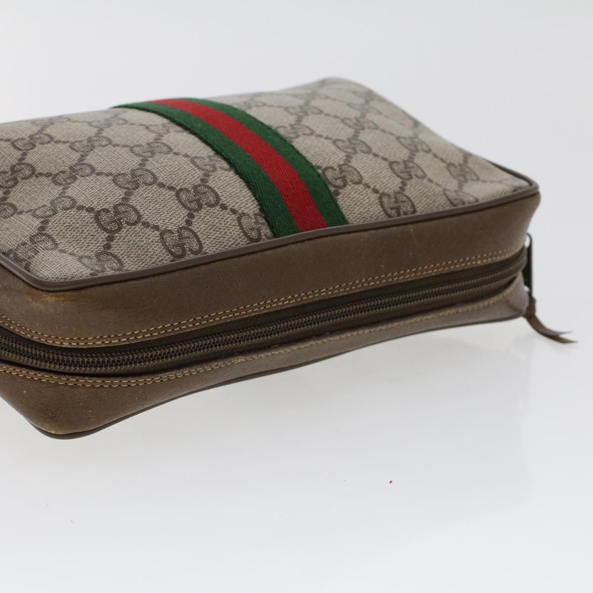 GUCCI GG Canvas Web Sherry Line Clutch Bag Beige Red 89•01•012 46162