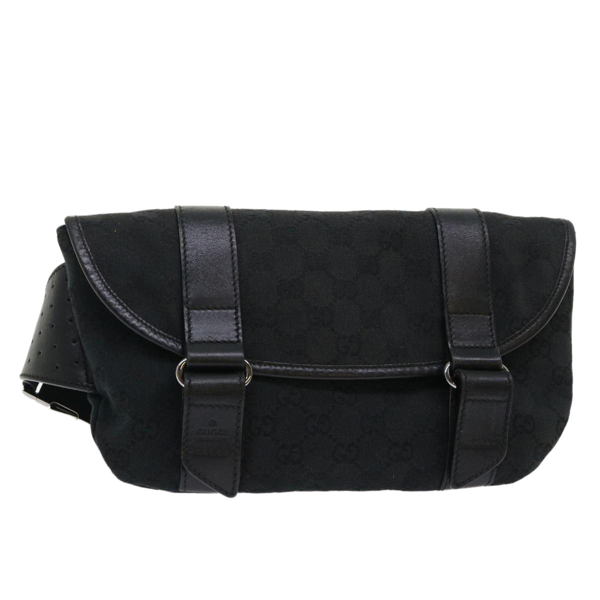 GUCCI GG Canvas Waist bag Leather Black 145851 46164