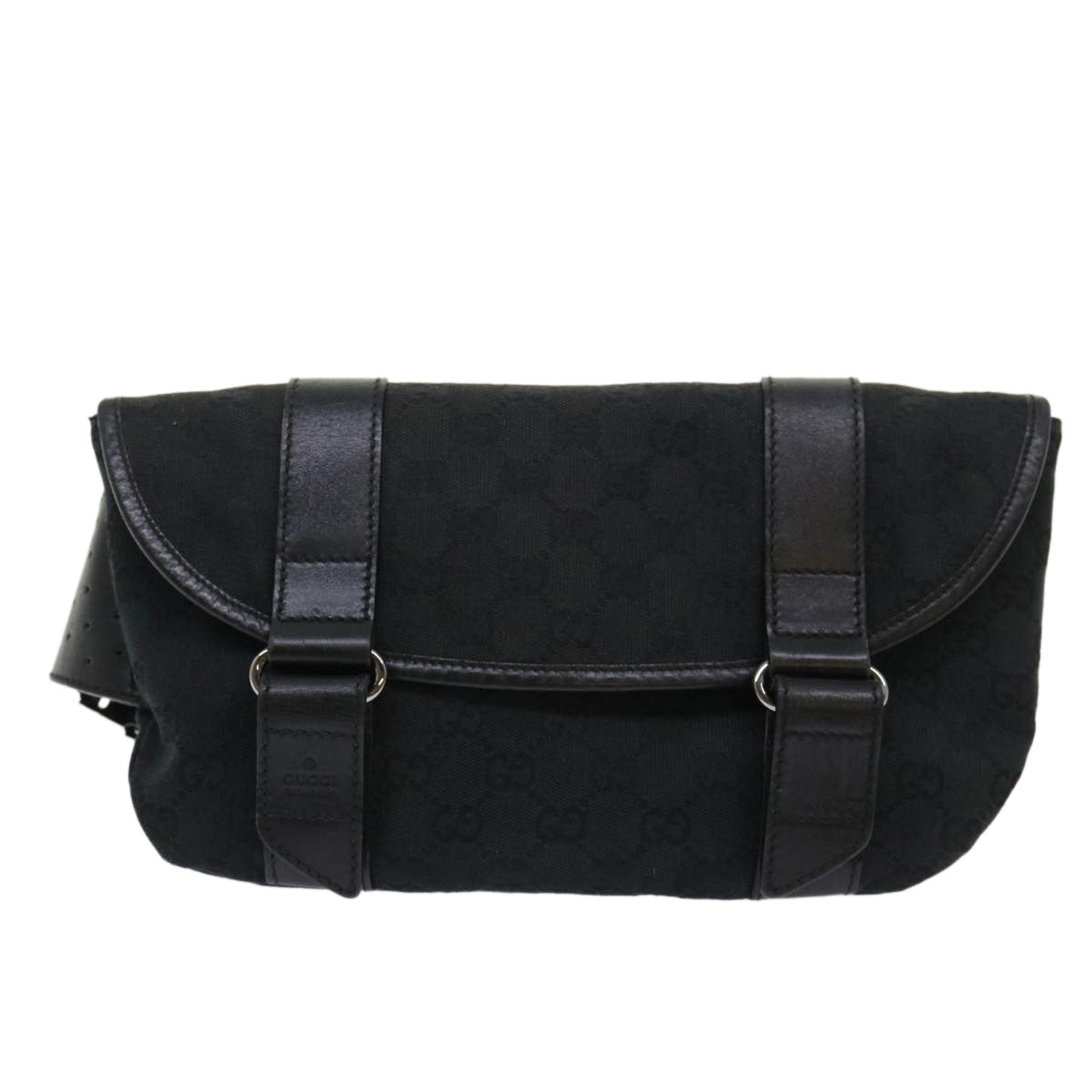 GUCCI GG Canvas Waist bag Leather Black 145851 46164