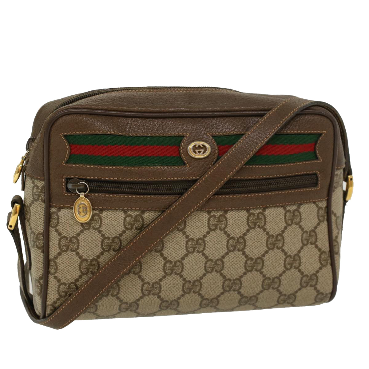 GUCCI GG Canvas Web Sherry Line Shoulder Bag Beige Red 119.02.087 46468