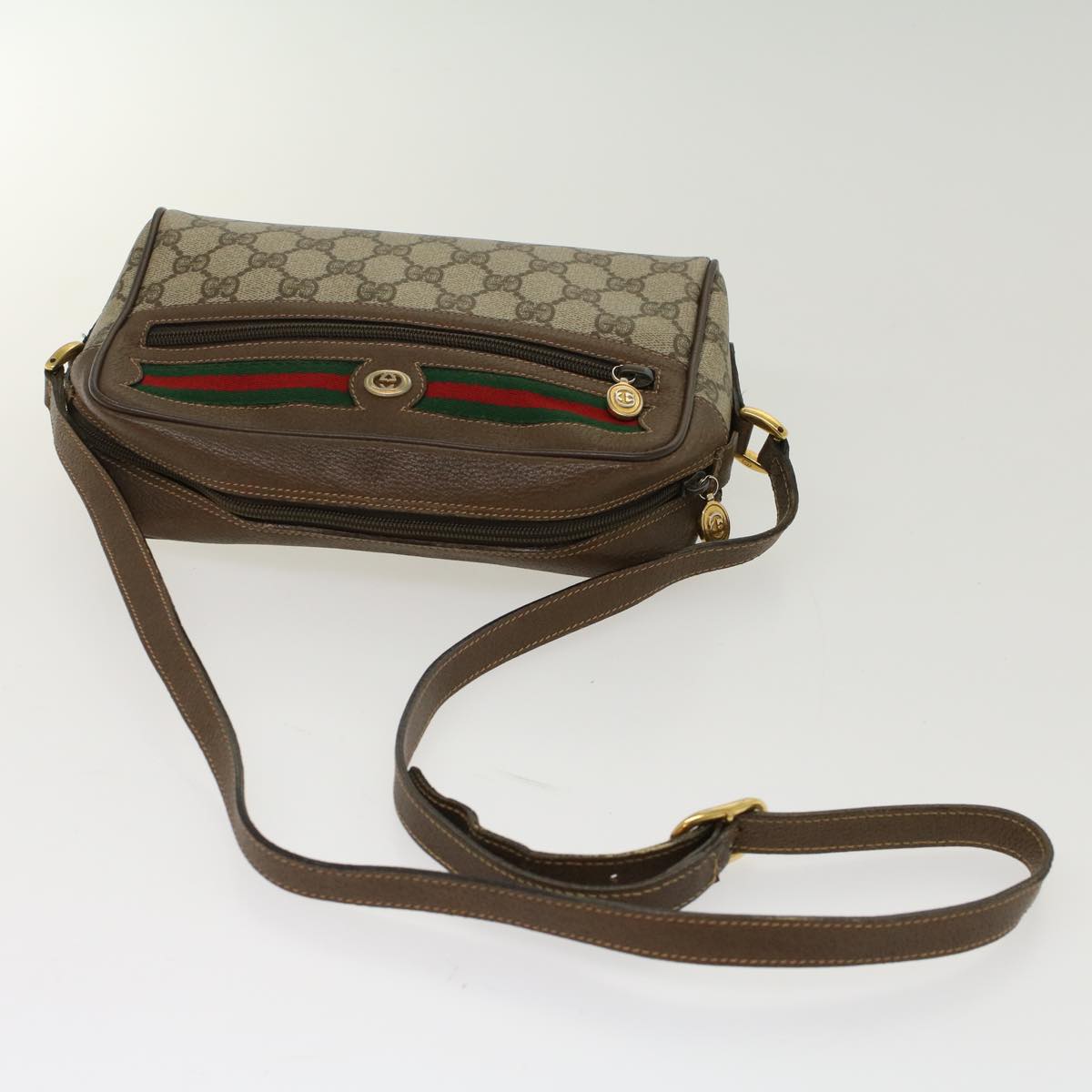 GUCCI GG Canvas Web Sherry Line Shoulder Bag Beige Red 119.02.087 46468