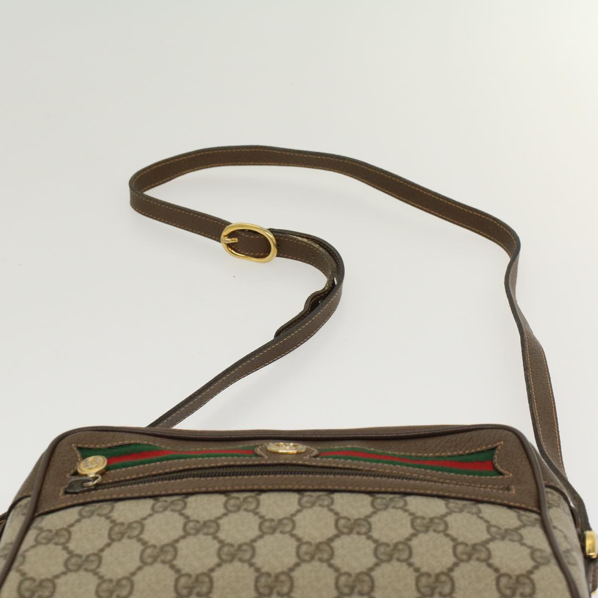 GUCCI GG Canvas Web Sherry Line Shoulder Bag Beige Red 119.02.087 46468
