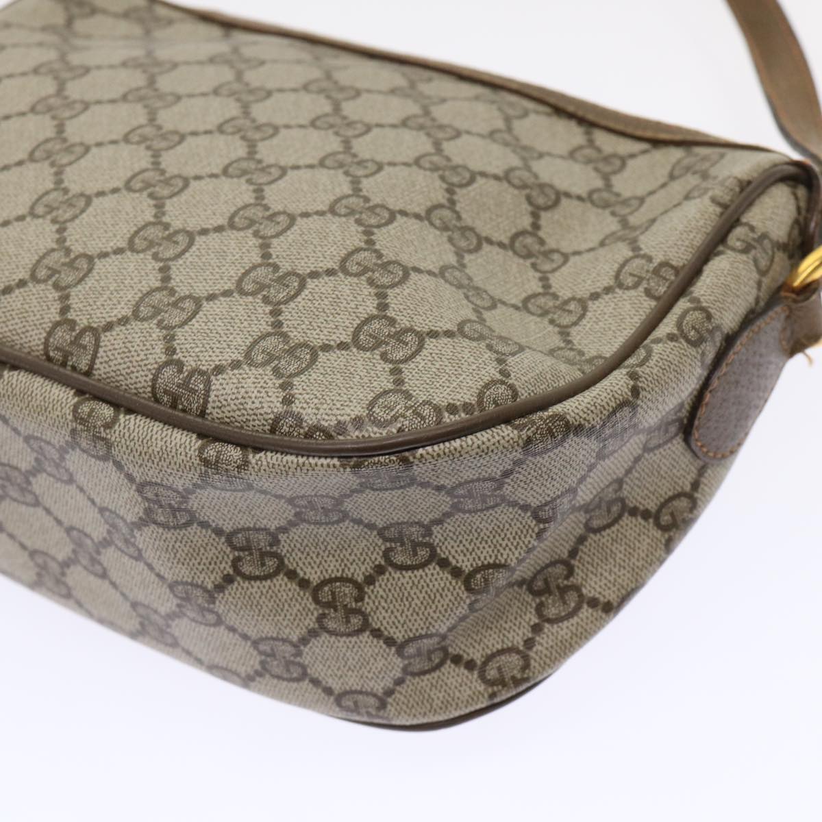 GUCCI GG Canvas Web Sherry Line Shoulder Bag PVC Leather Beige Green 46668
