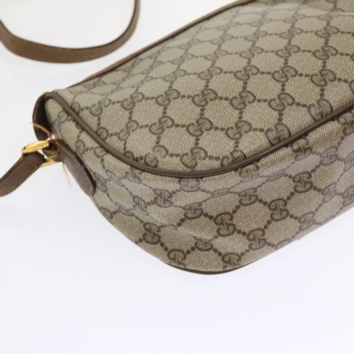 GUCCI GG Canvas Web Sherry Line Shoulder Bag PVC Leather Beige Green 46668