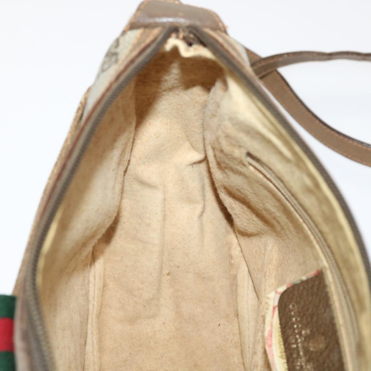 GUCCI GG Canvas Web Sherry Line Shoulder Bag PVC Leather Beige Green 46668