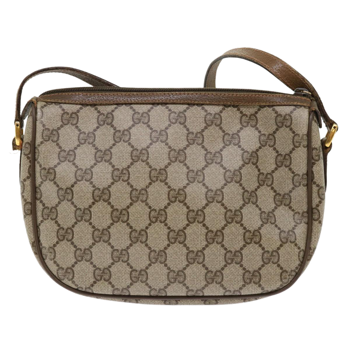 GUCCI GG Canvas Web Sherry Line Shoulder Bag PVC Leather Beige Green 46668