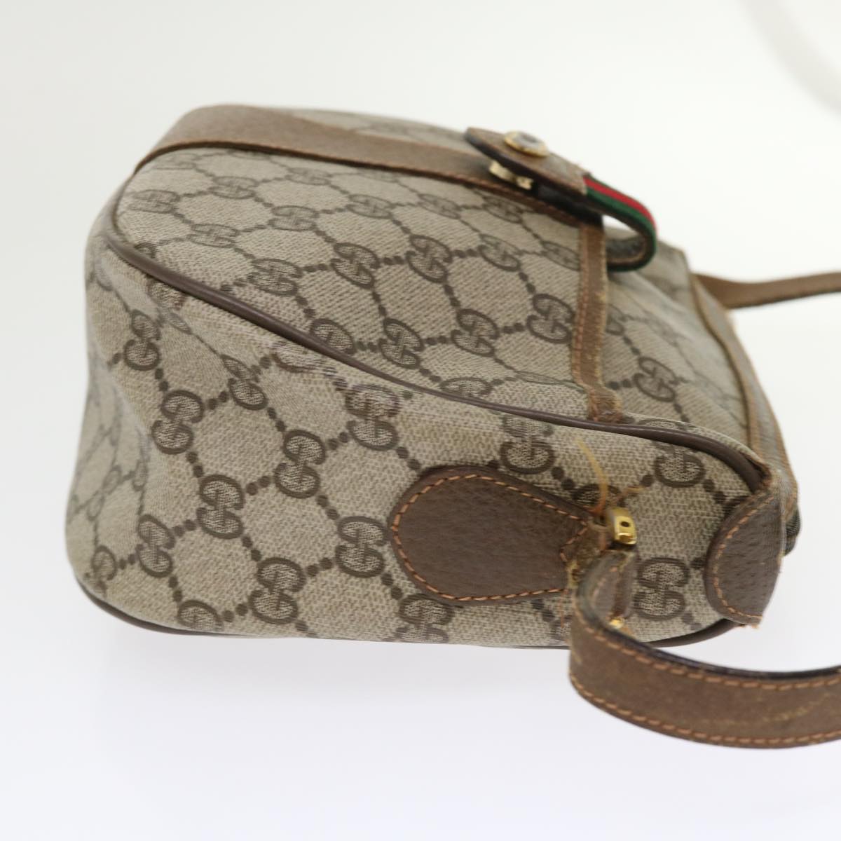 GUCCI GG Canvas Web Sherry Line Shoulder Bag PVC Leather Beige Green 46668