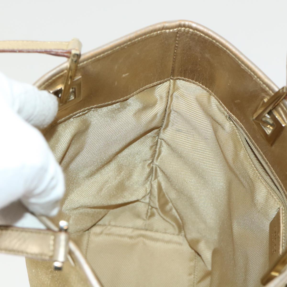 GUCCI GG Canvas Hand Bag Gold 1099 46670