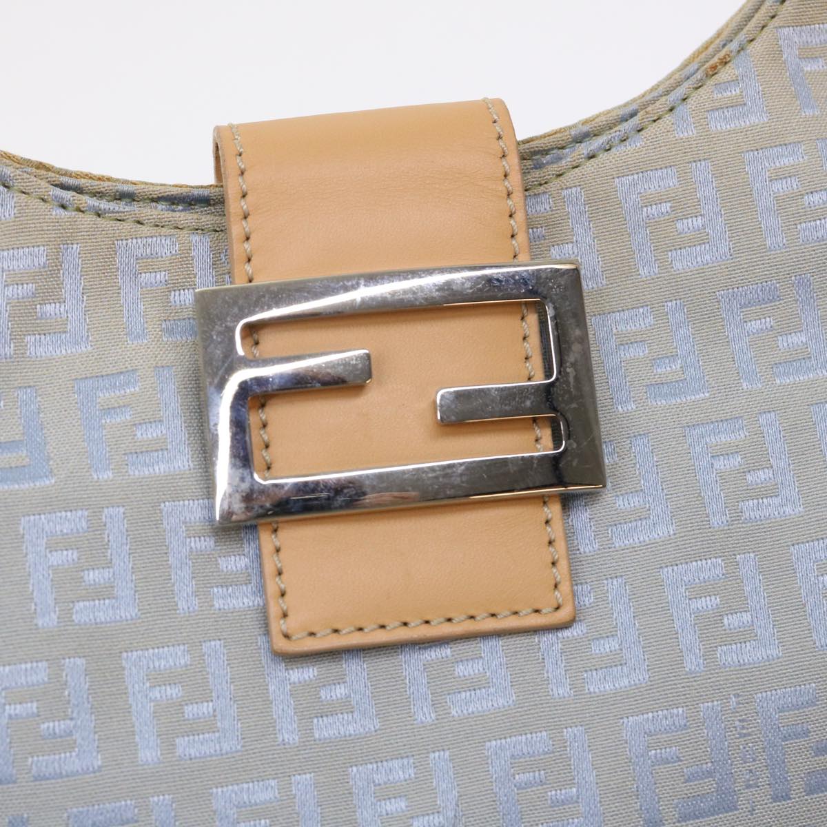 FENDI Mamma Baguette Zucchino Canvas Shoulder Bag Nylon Light Blue 46673