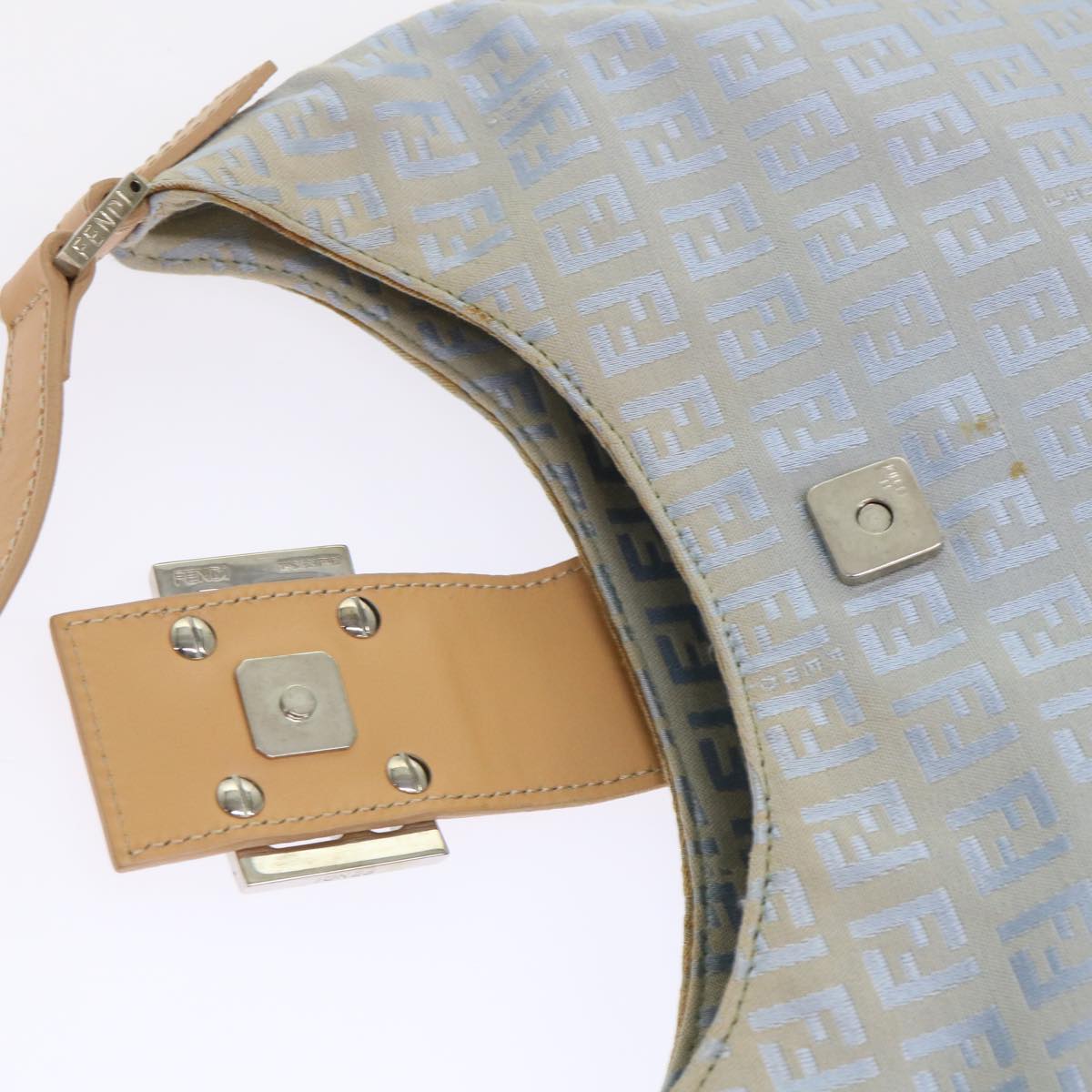 FENDI Mamma Baguette Zucchino Canvas Shoulder Bag Nylon Light Blue 46673