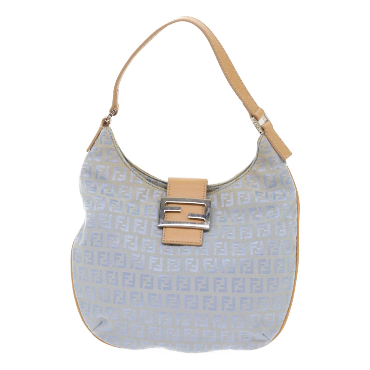 FENDI Mamma Baguette Zucchino Canvas Shoulder Bag Nylon Light Blue 46673