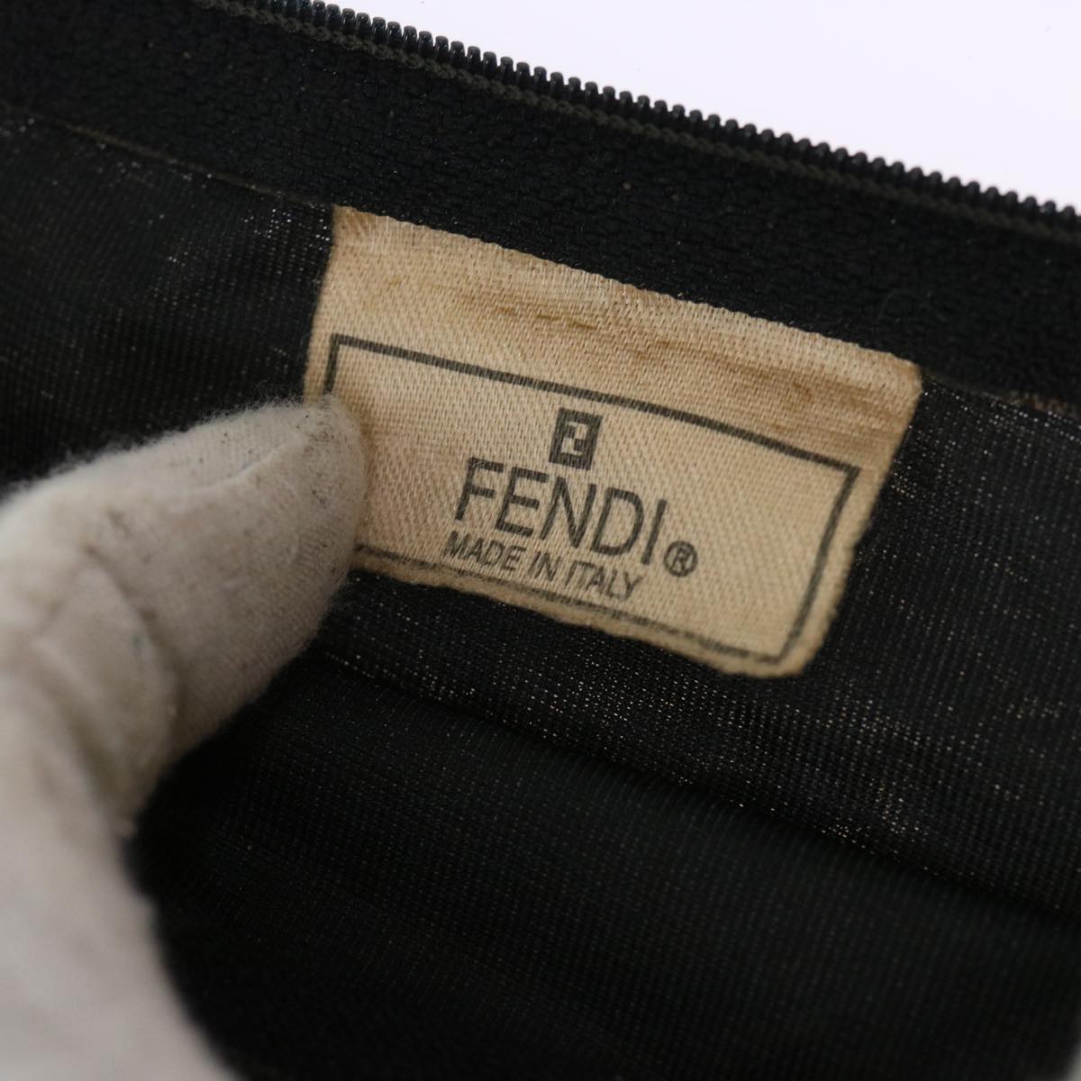 FENDI Zucca Canvas Hand Bag Straw Brown Black 46675