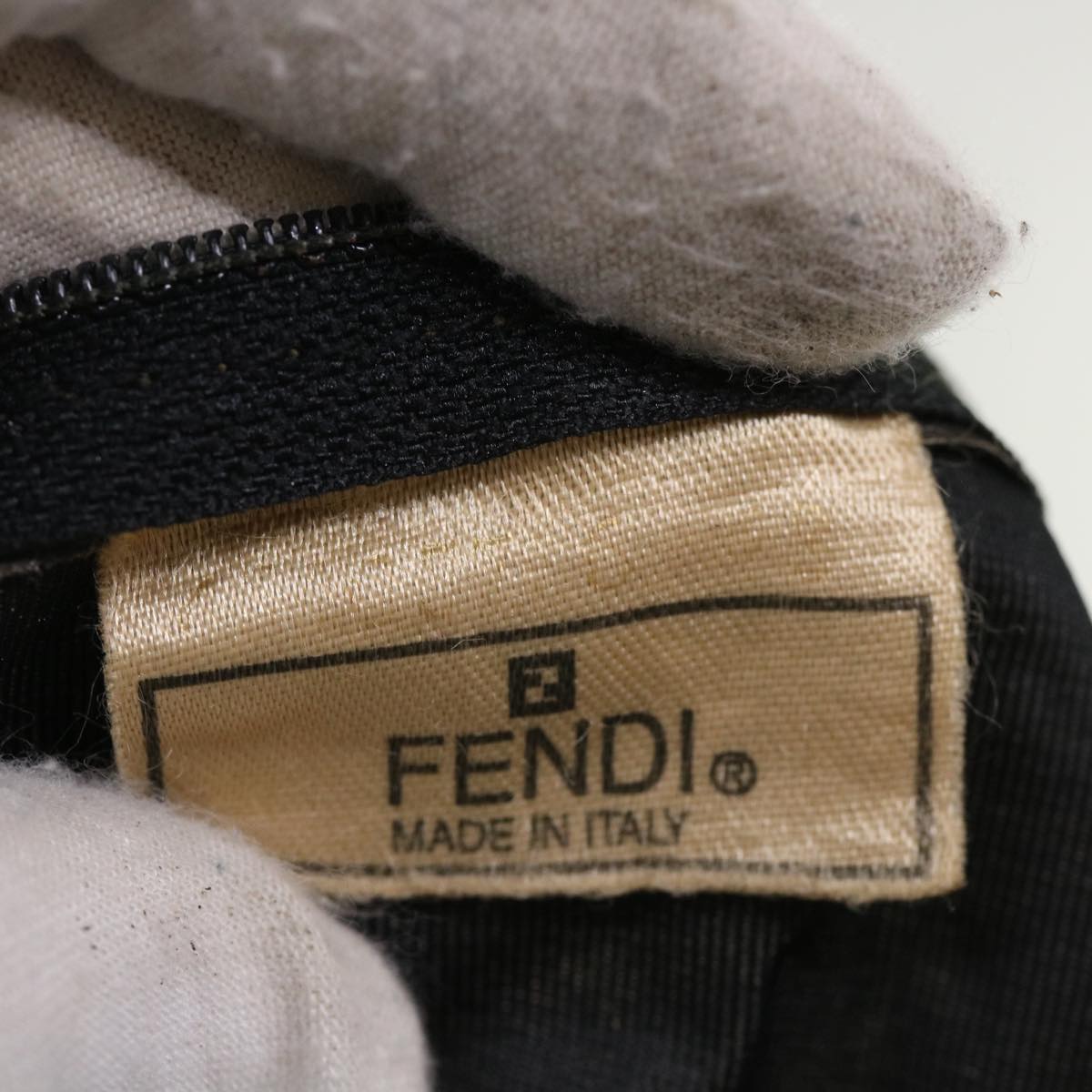FENDI Zucca Canvas Hand Bag Straw Brown Black 46675