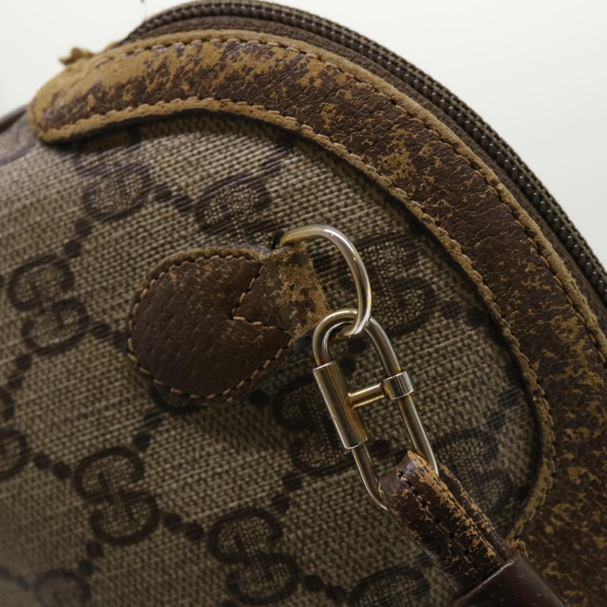 GUCCI GG Canvas Web Sherry Line Shoulder Bag PVC Leather Beige Green 46681