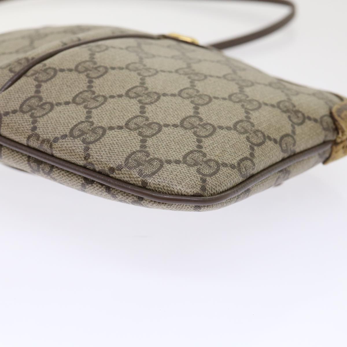 GUCCI GG Canvas Web Sherry Line Shoulder Bag PVC Leather Beige Green 46681