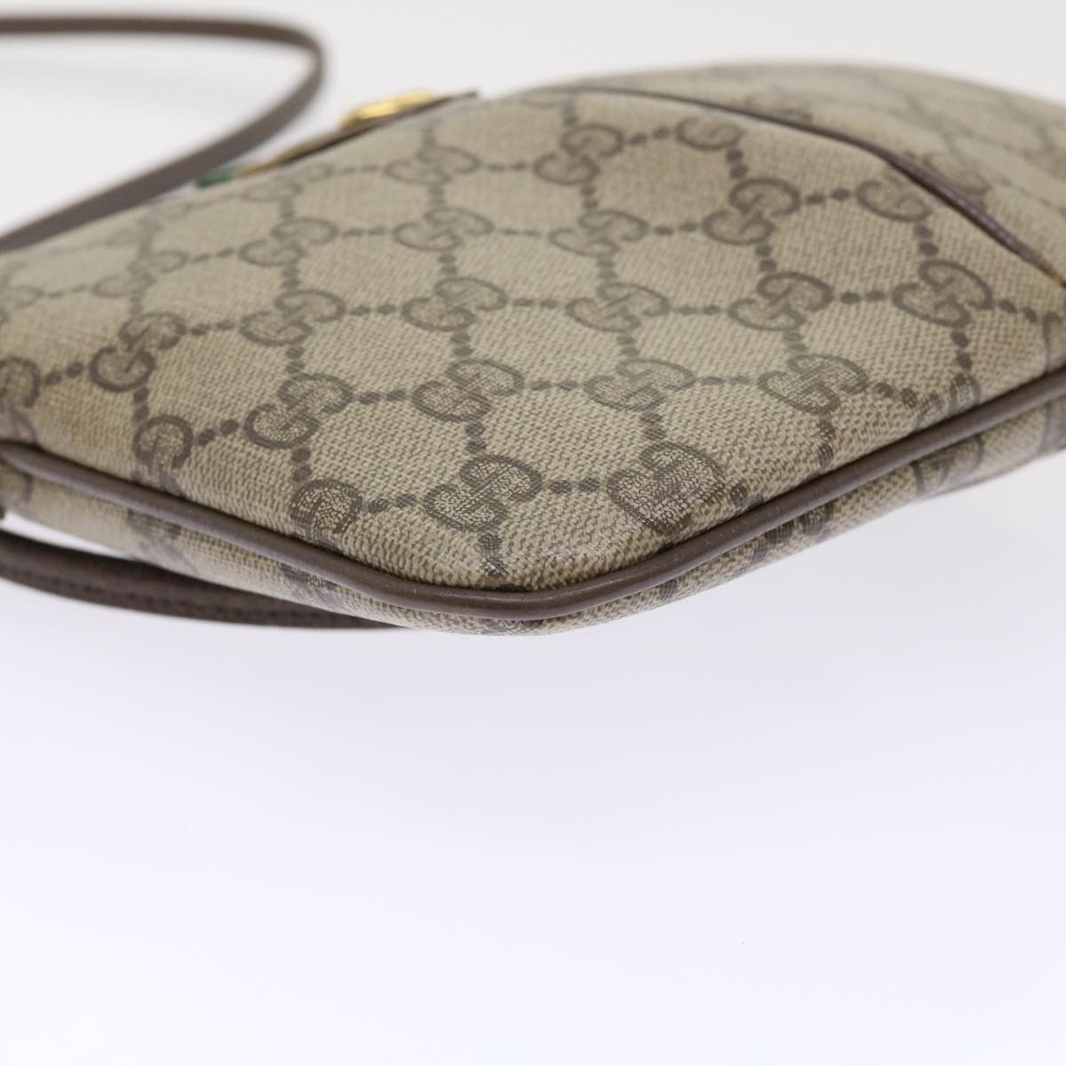 GUCCI GG Canvas Web Sherry Line Shoulder Bag PVC Leather Beige Green 46681