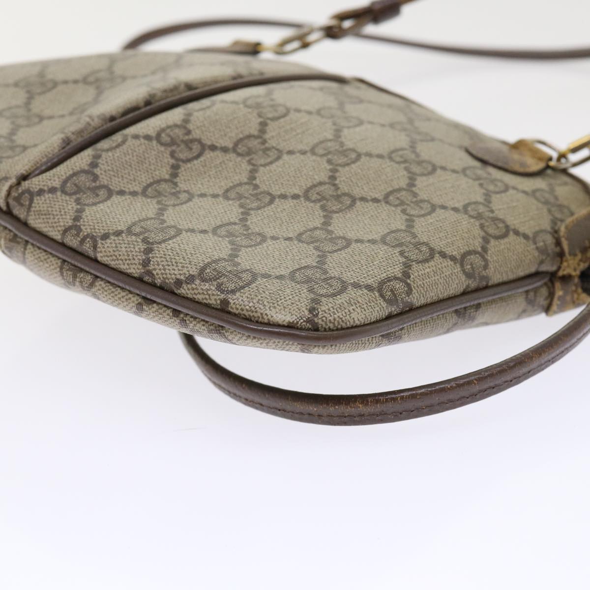 GUCCI GG Canvas Web Sherry Line Shoulder Bag PVC Leather Beige Green 46681