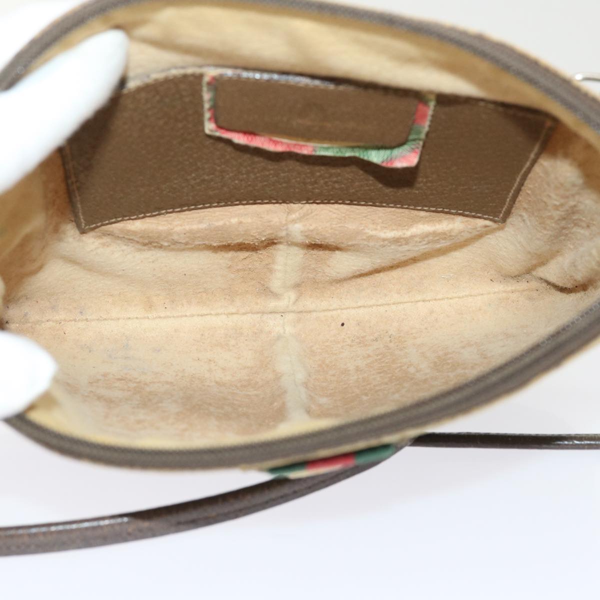 GUCCI GG Canvas Web Sherry Line Shoulder Bag PVC Leather Beige Green 46681