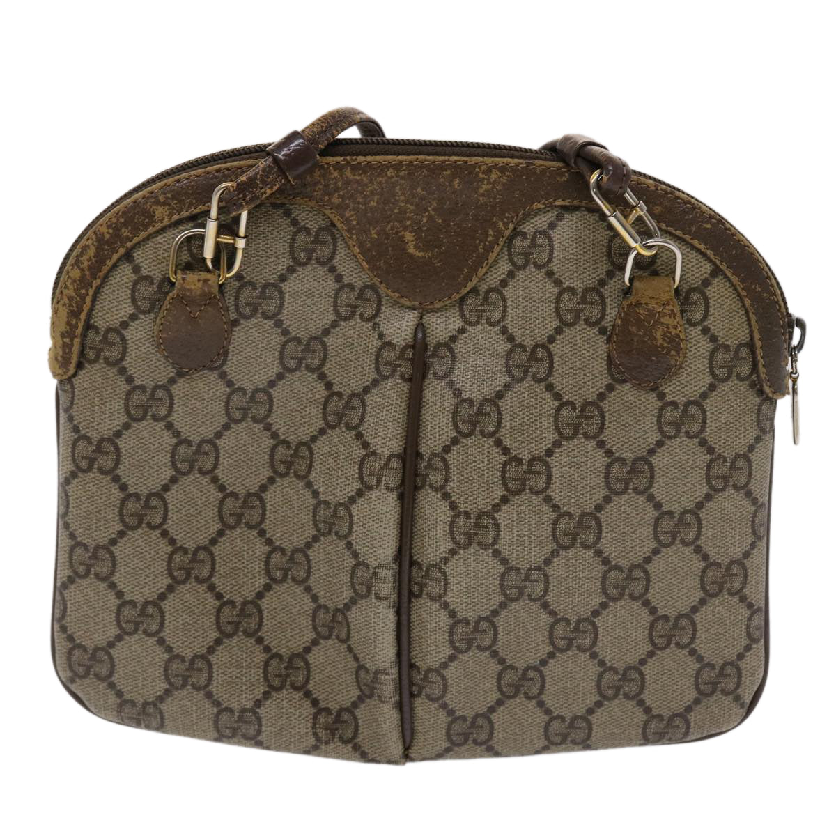 GUCCI GG Canvas Web Sherry Line Shoulder Bag PVC Leather Beige Green 46681