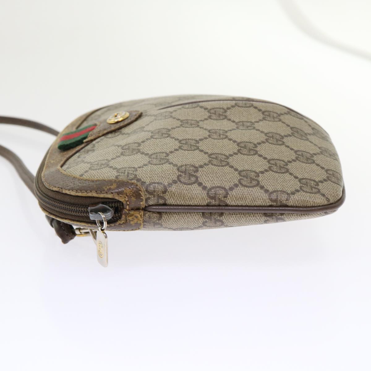 GUCCI GG Canvas Web Sherry Line Shoulder Bag PVC Leather Beige Green 46681
