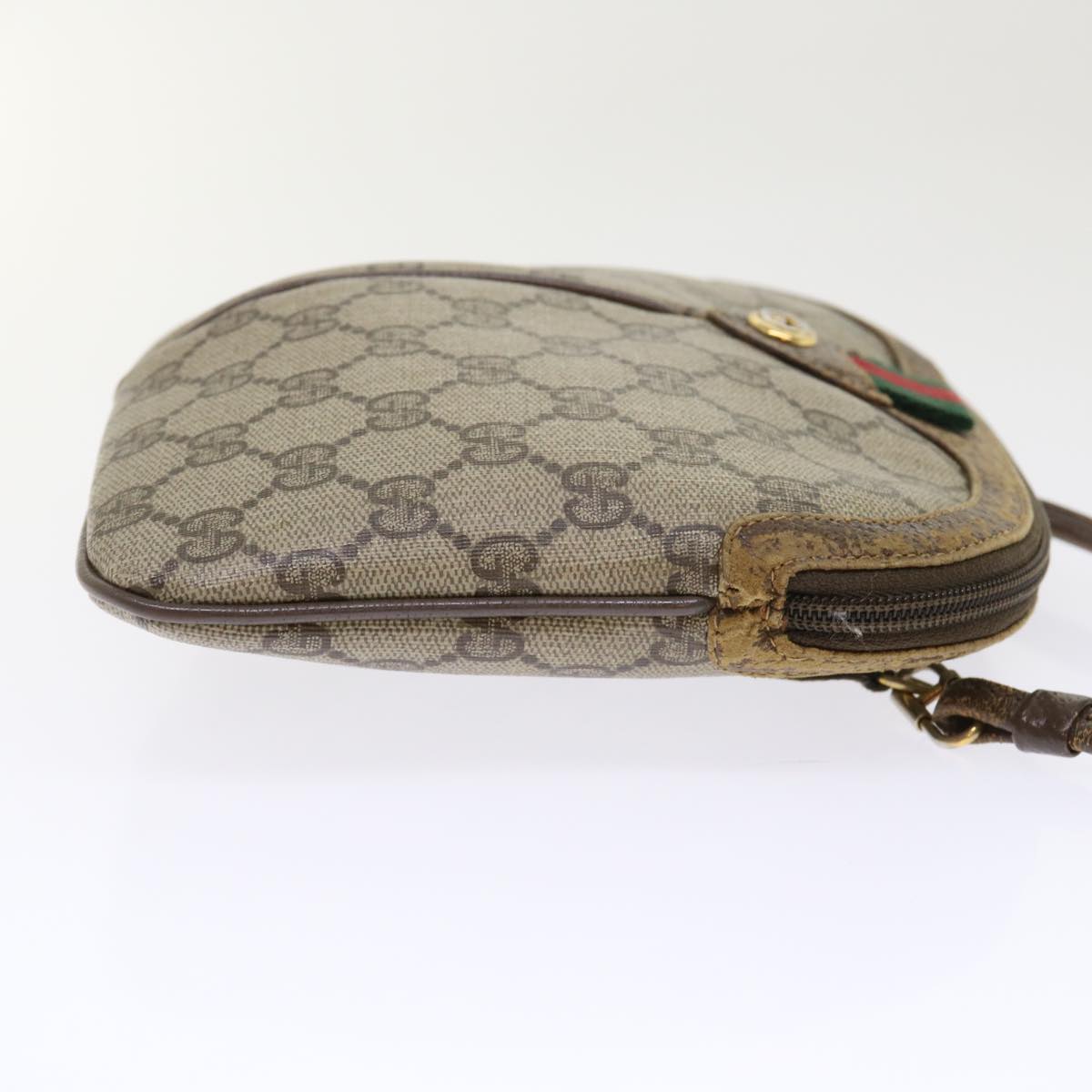 GUCCI GG Canvas Web Sherry Line Shoulder Bag PVC Leather Beige Green 46681