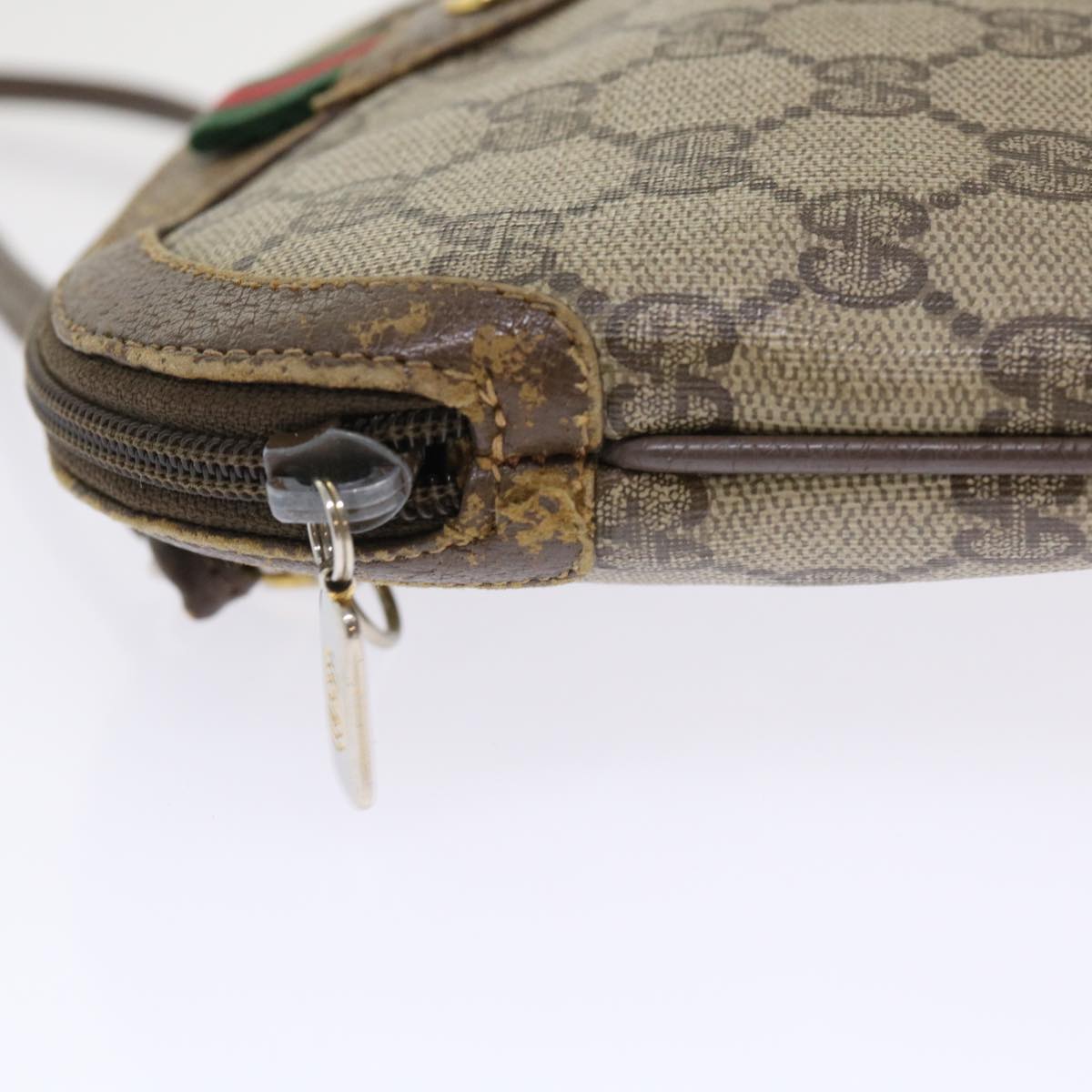 GUCCI GG Canvas Web Sherry Line Shoulder Bag PVC Leather Beige Green 46681