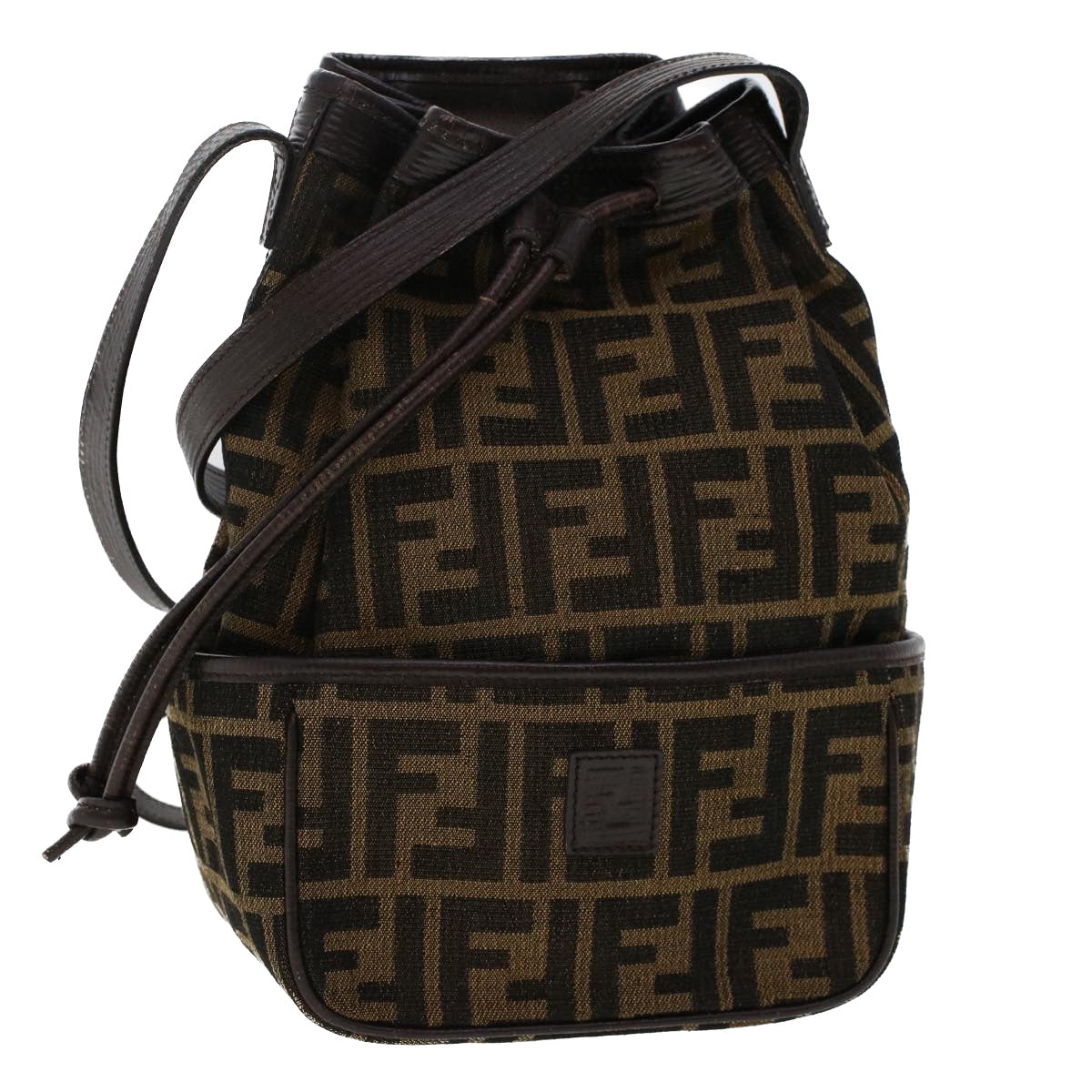 FENDI Zucca Canvas Shoulder Bag Brown Black 47059