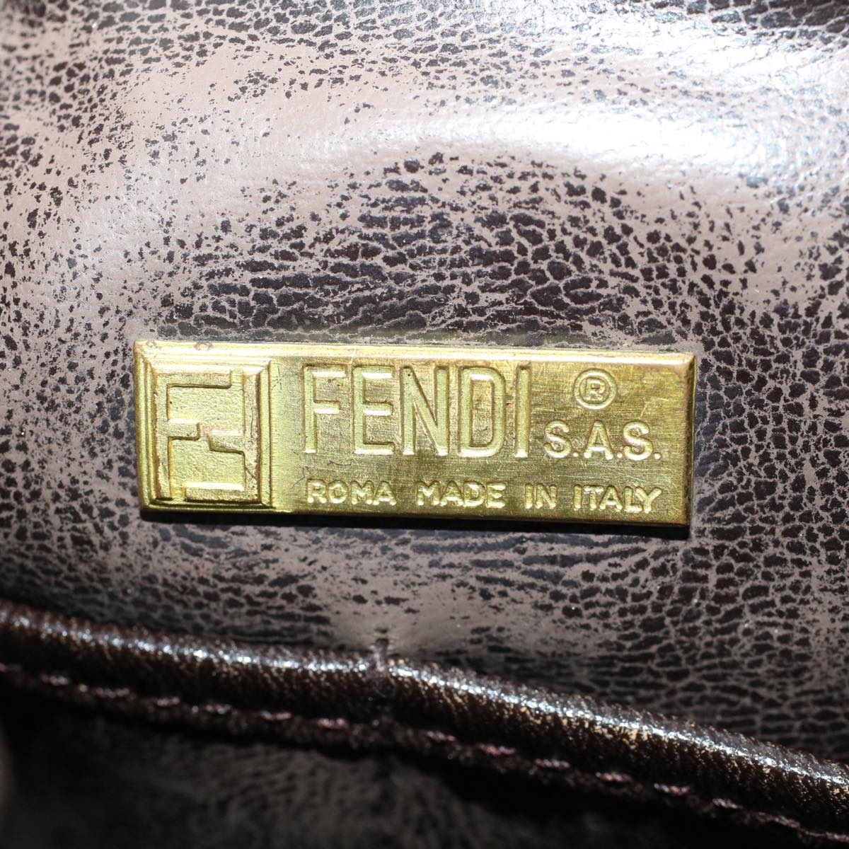 FENDI Zucca Canvas Shoulder Bag Brown Black 47059