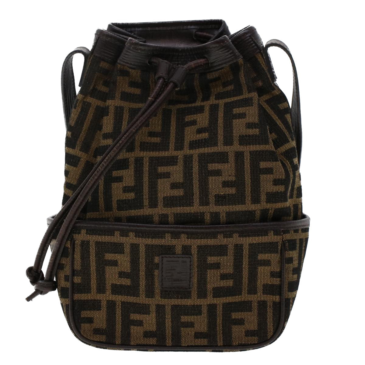 FENDI Zucca Canvas Shoulder Bag Brown Black 47059