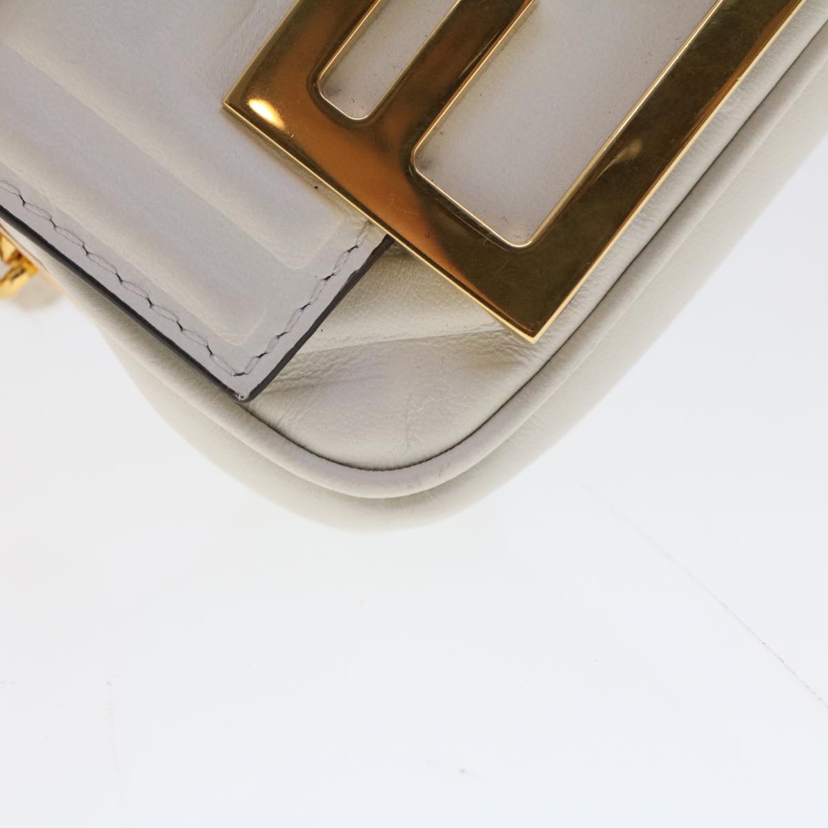 FENDI Zucca Canvas Nano Baguette Chain Shoulder Bag Leather White 47061