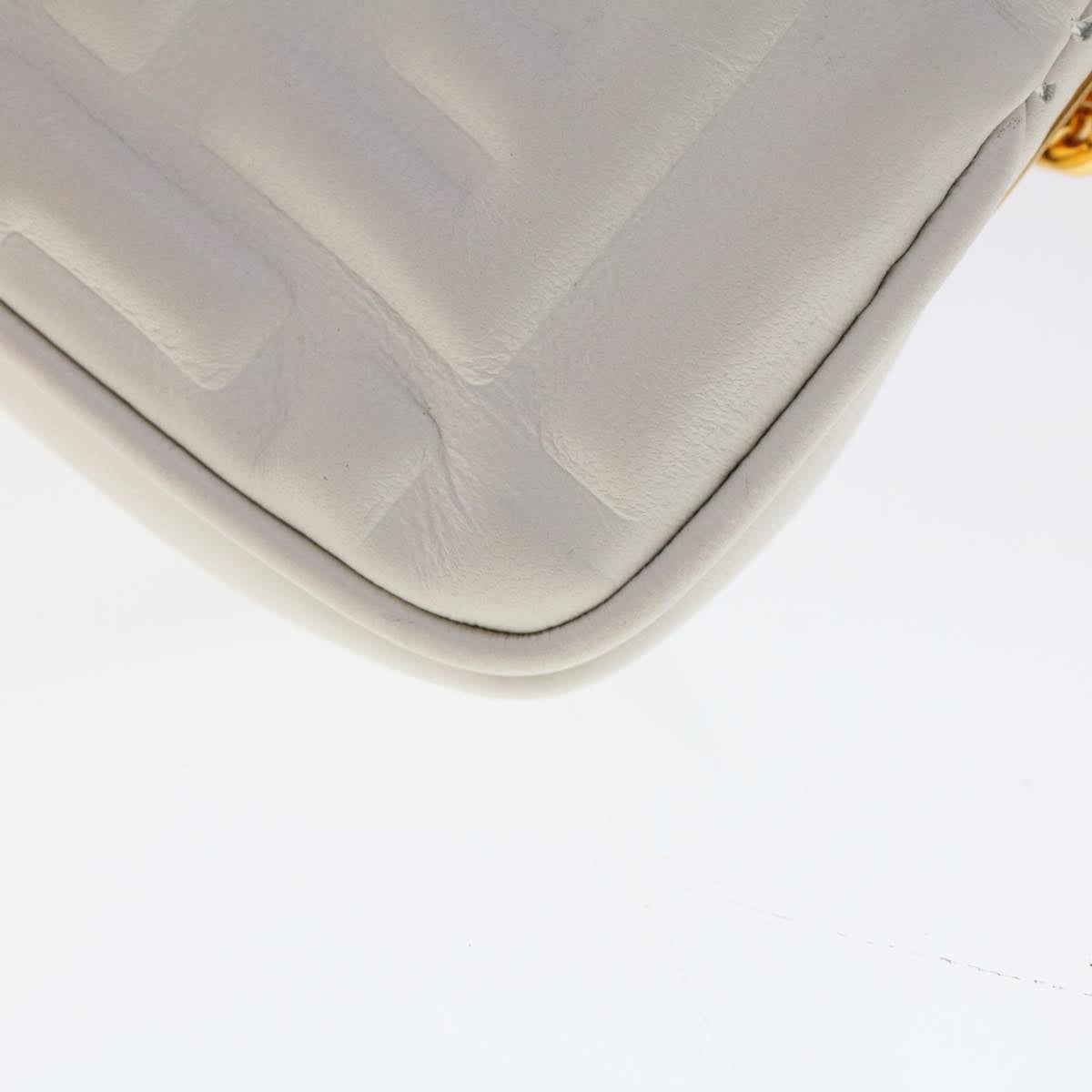 FENDI Zucca Canvas Nano Baguette Chain Shoulder Bag Leather White 47061