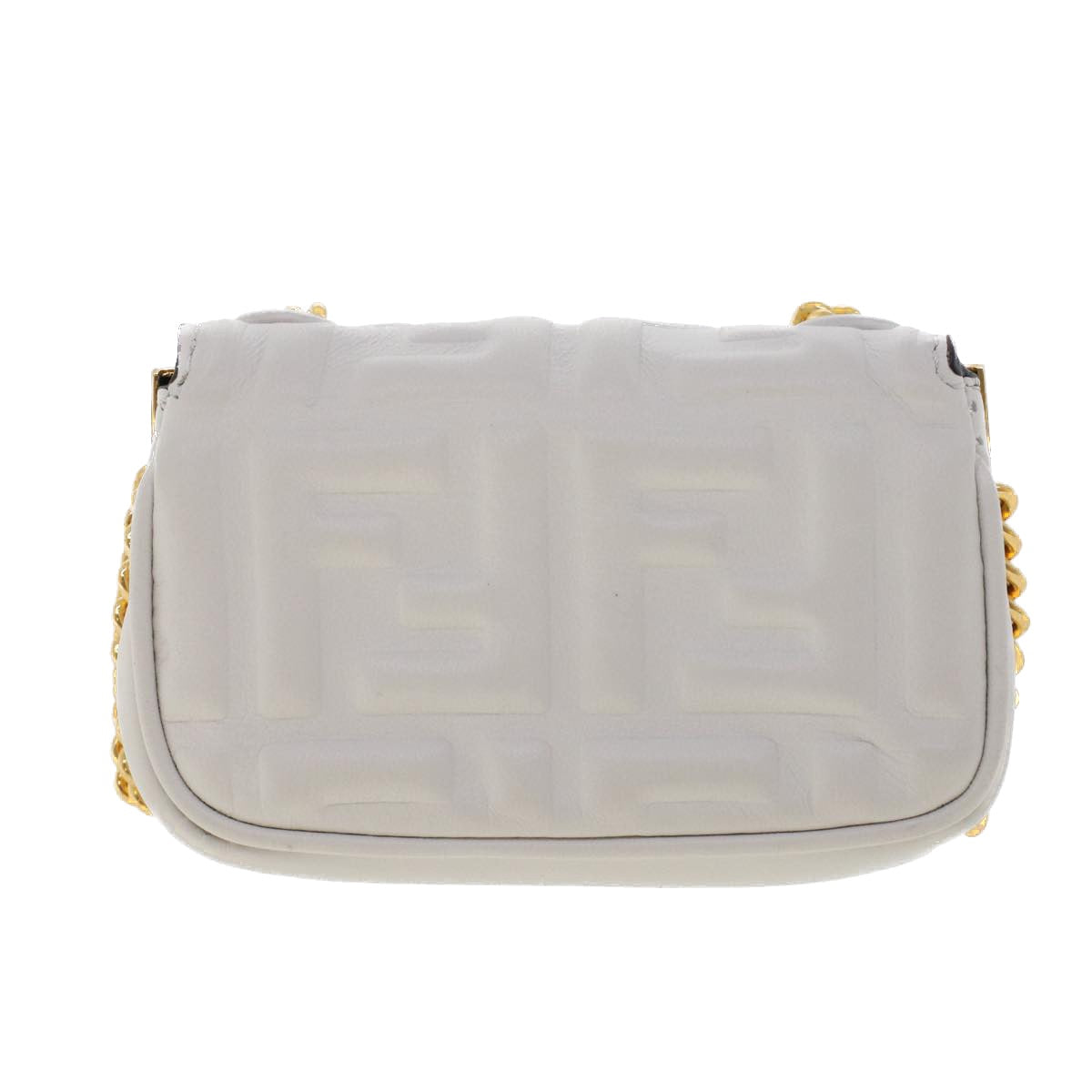 FENDI Zucca Canvas Nano Baguette Chain Shoulder Bag Leather White 47061