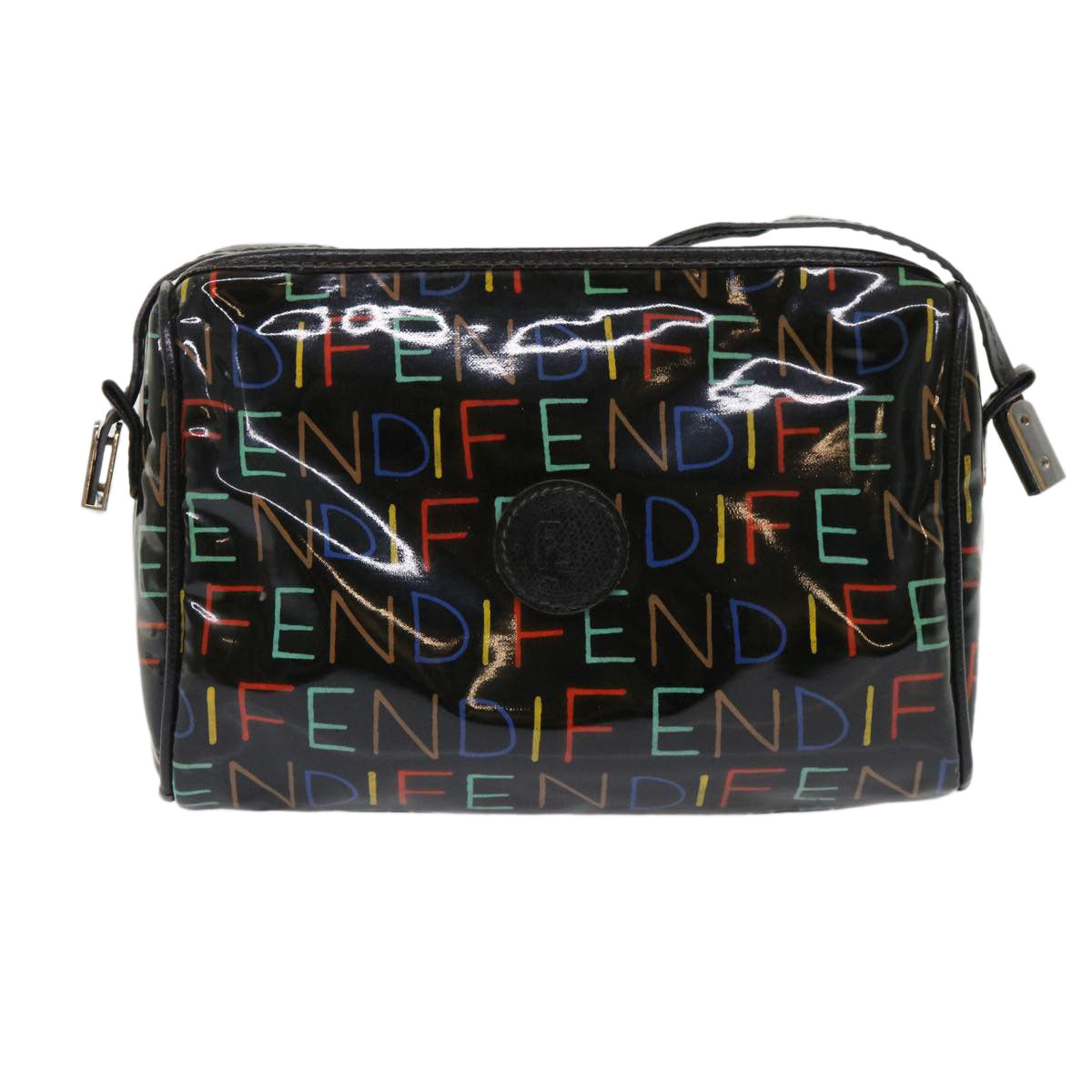 FENDI Shoulder Bag Enamel Black Multicolor 47063