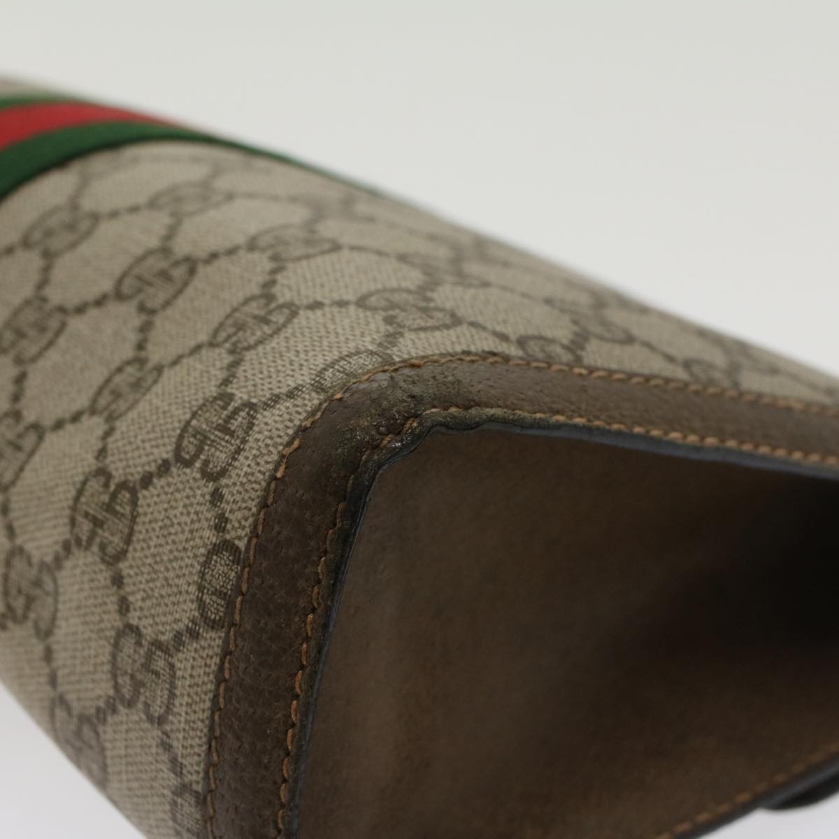 GUCCI GG Canvas Web Sherry Line Clutch Bag Beige Red 89•01•007 47106