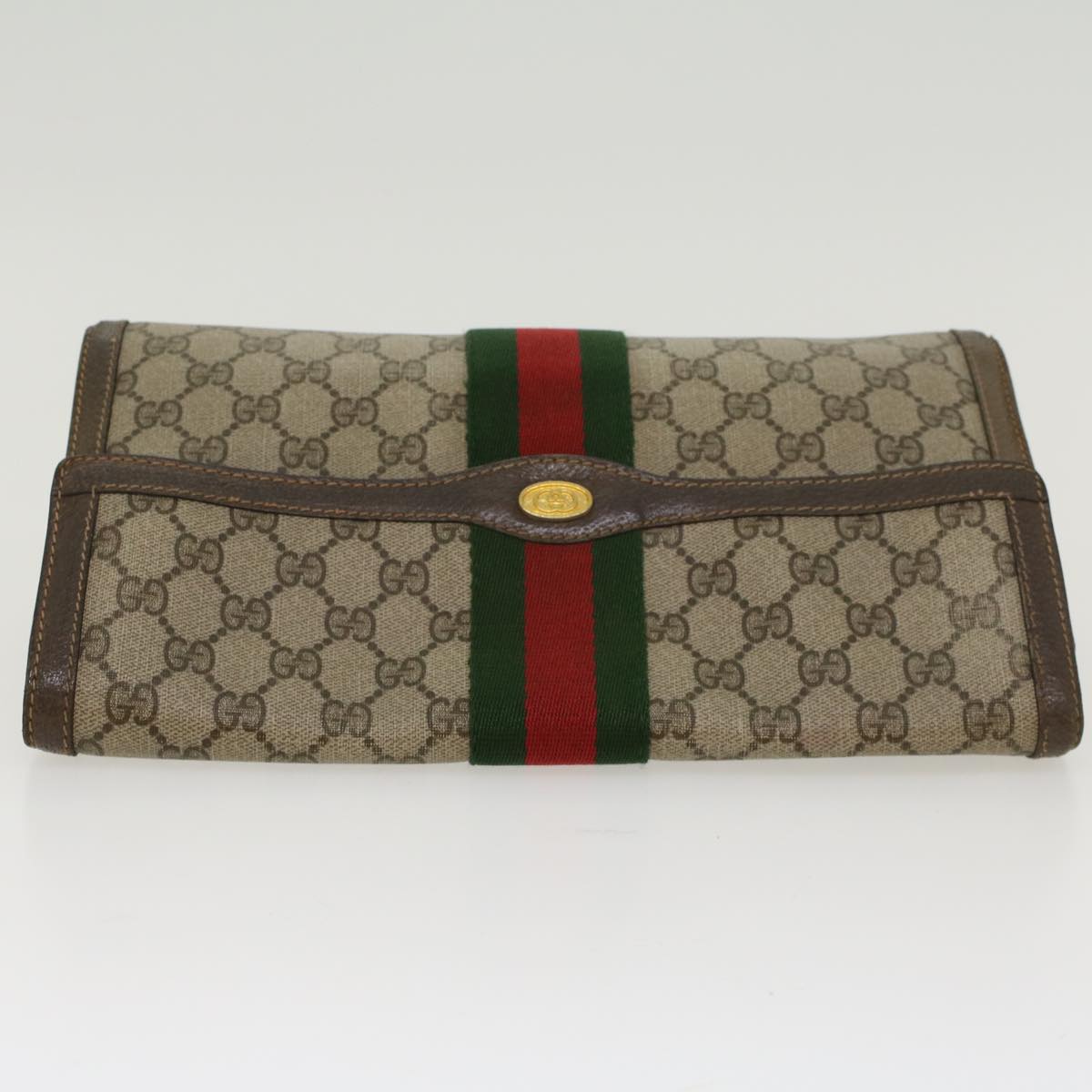GUCCI GG Canvas Web Sherry Line Clutch Bag Beige Red 89•01•007 47106
