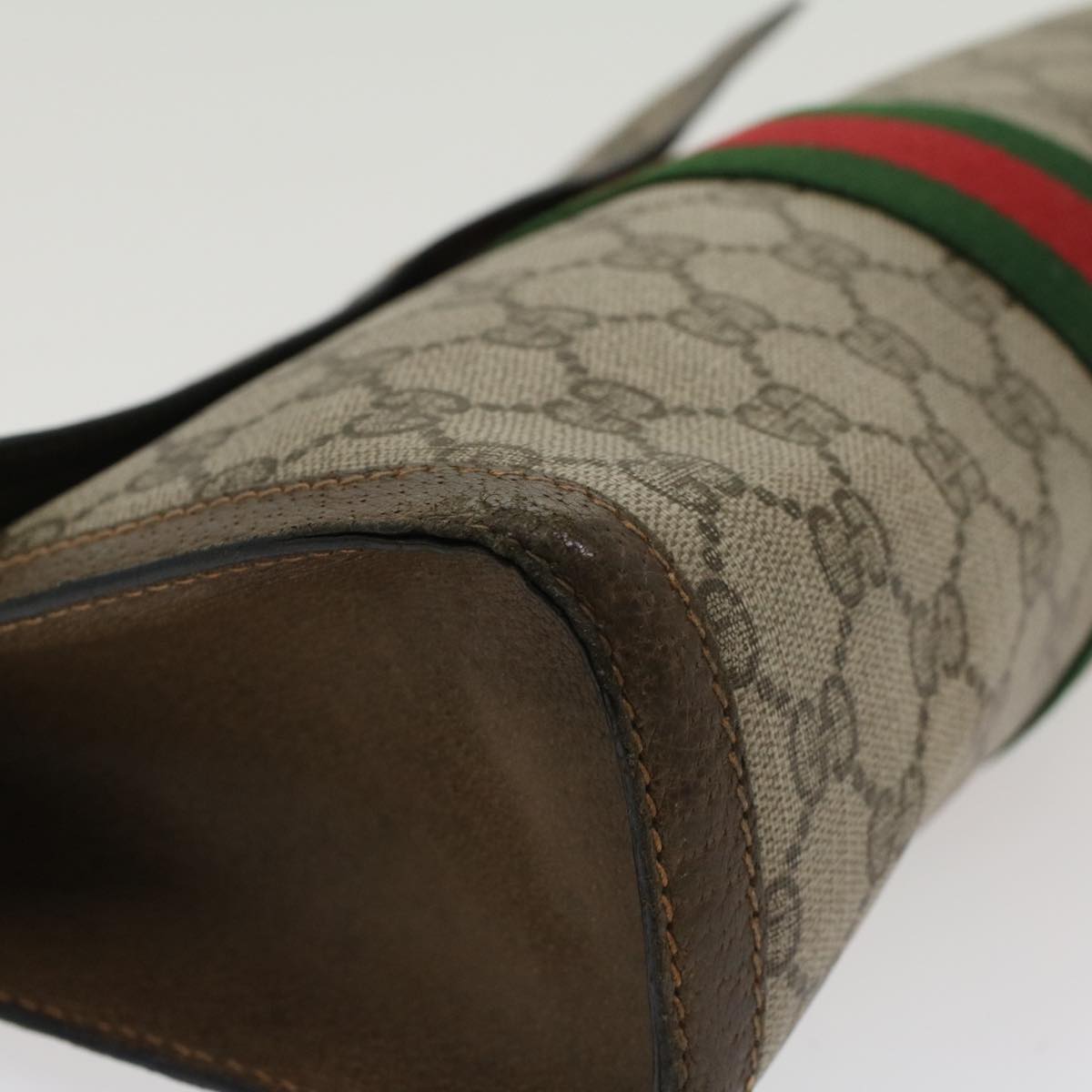 GUCCI GG Canvas Web Sherry Line Clutch Bag Beige Red 89•01•007 47106