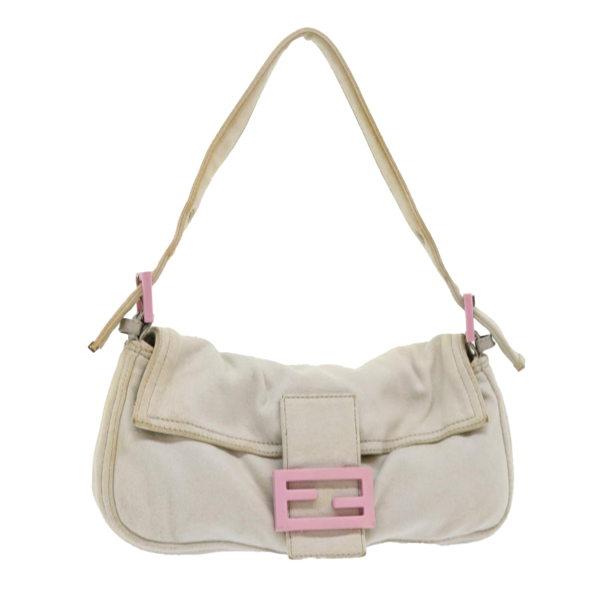 FENDI Mamma Baguette Shoulder Bag Cotton White 47107