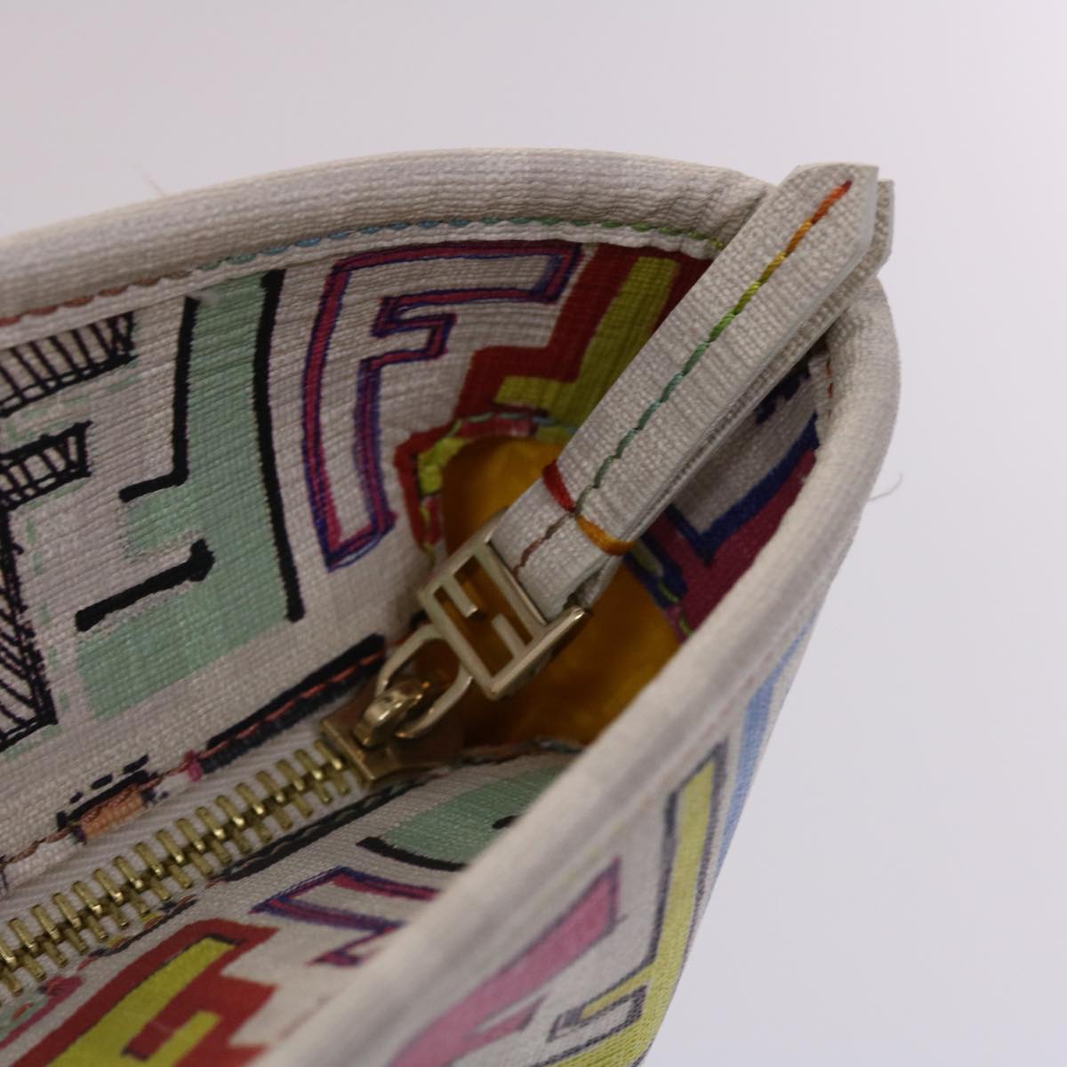 FENDI Zucca Canvas Tote Bag PVC Leather White Multicolor 47109