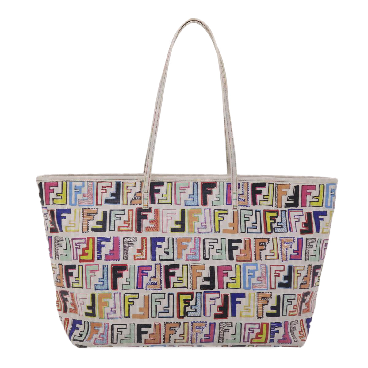 FENDI Zucca Canvas Tote Bag PVC Leather White Multicolor 47109
