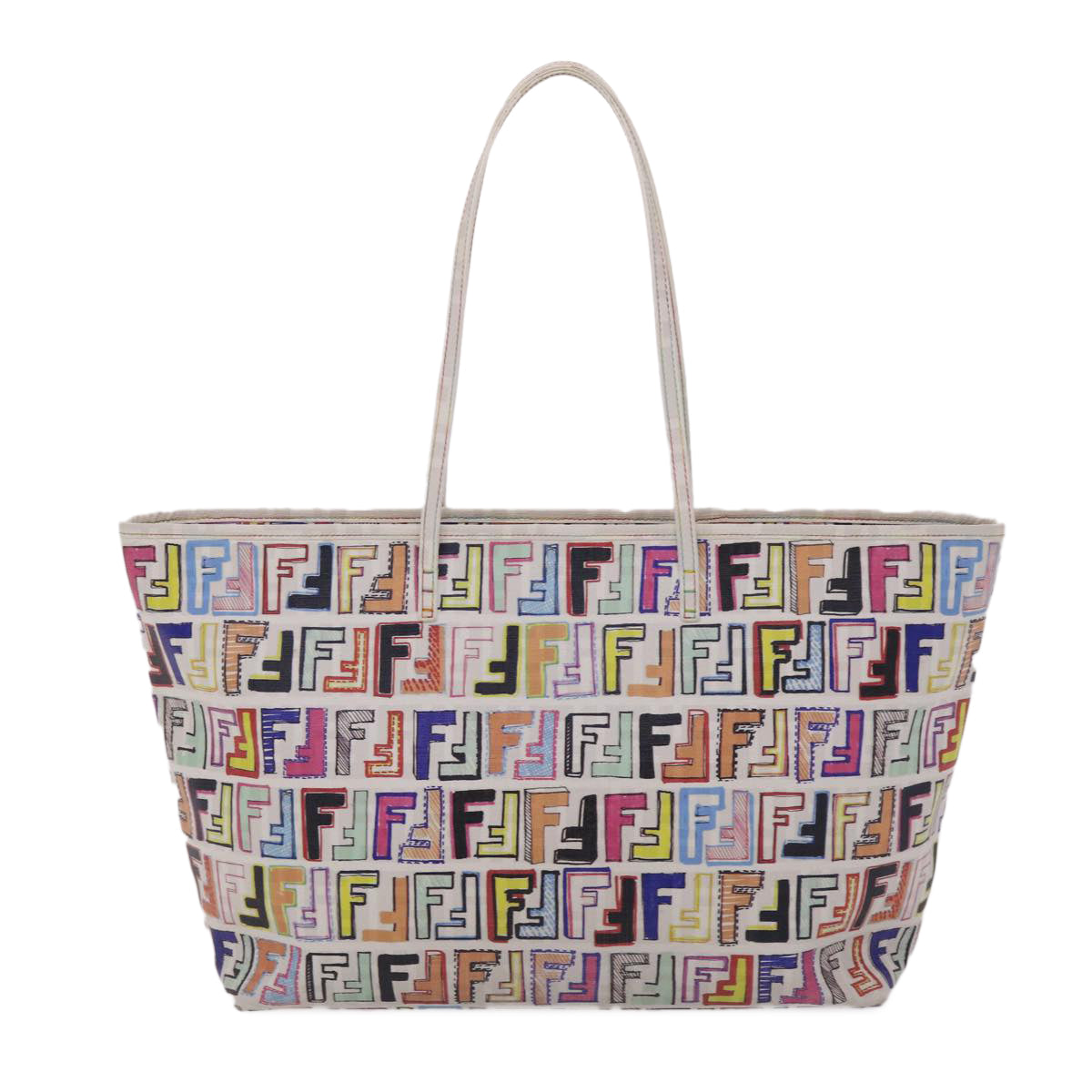 FENDI Zucca Canvas Tote Bag PVC Leather White Multicolor 47109