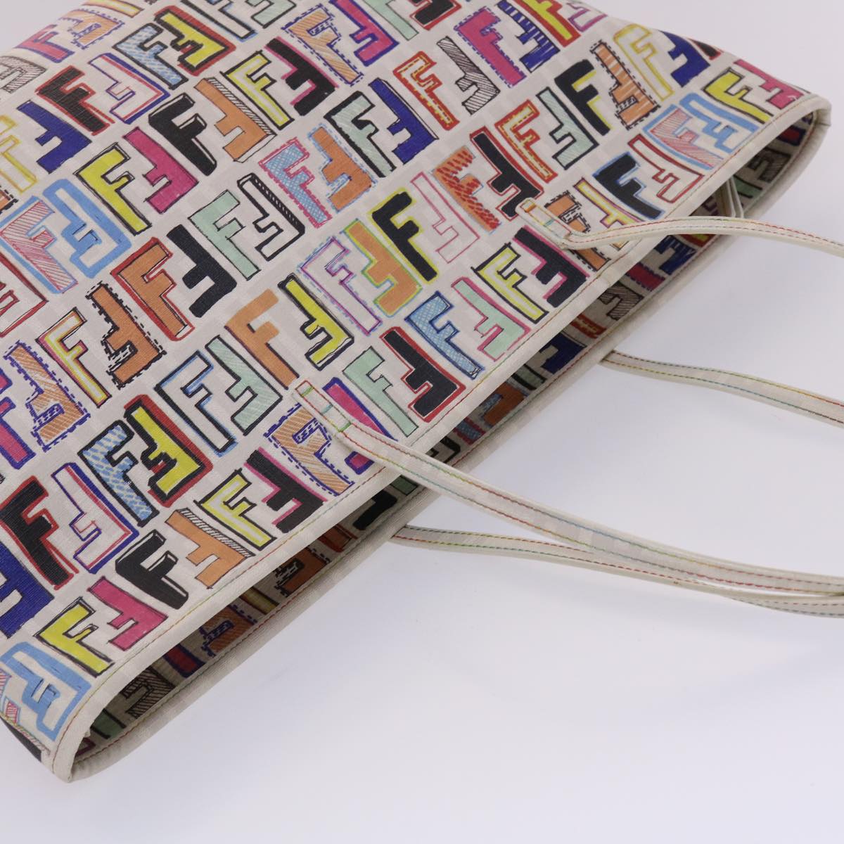 FENDI Zucca Canvas Tote Bag PVC Leather White Multicolor 47109